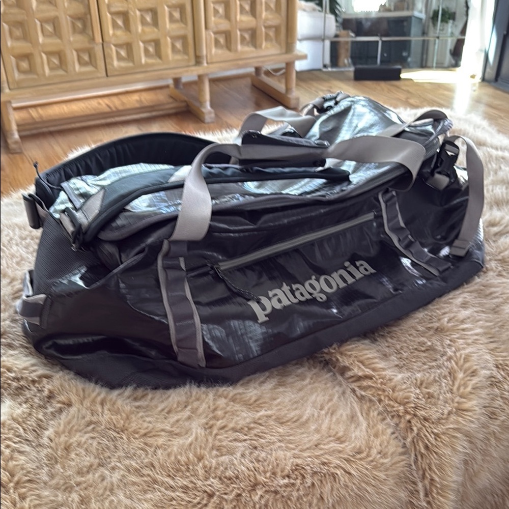 Patagonia Black and Gray Duffel Bag for Travel